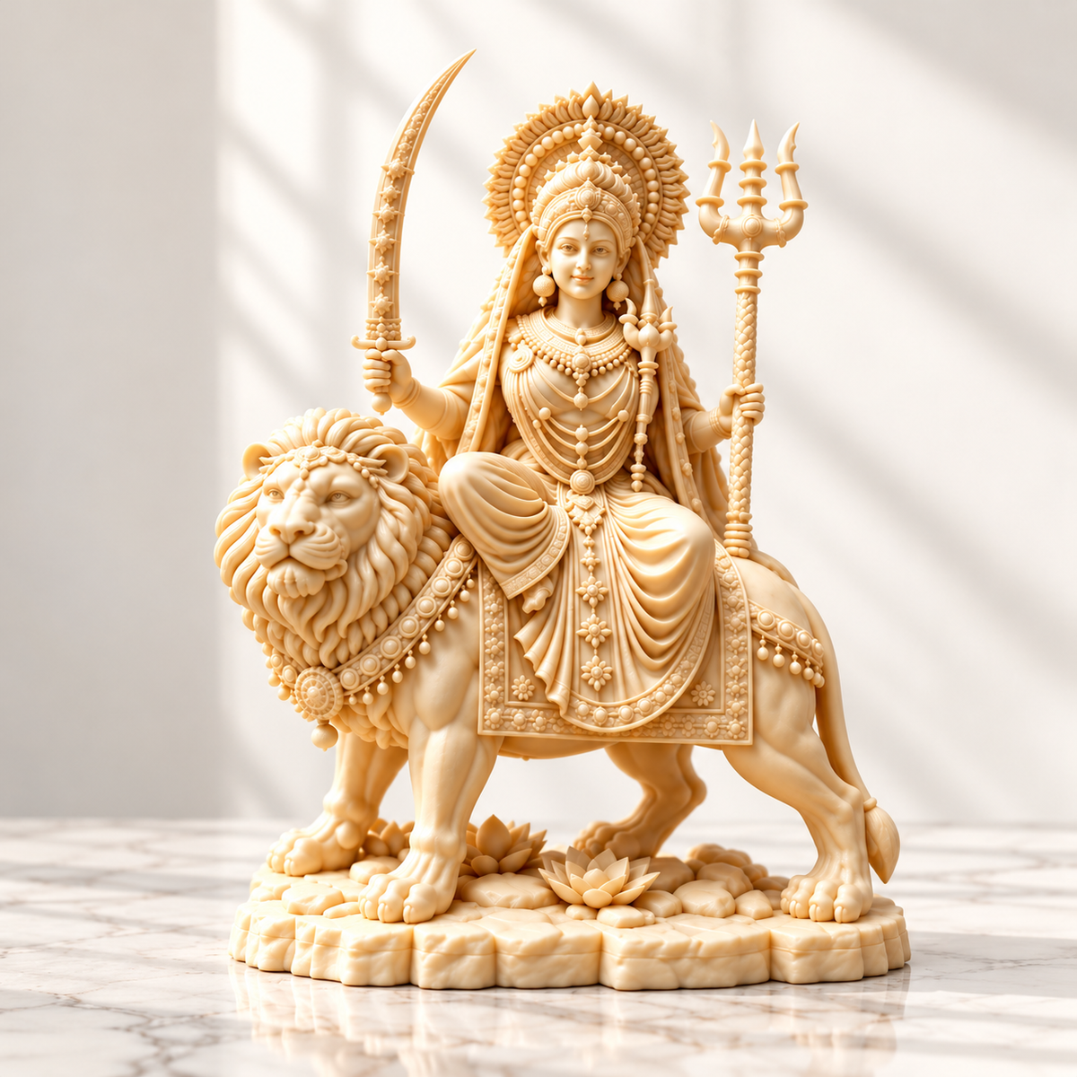 Goddess Durga Riding Lion Idol | Intricate Spiritual Home Décor | Pooja Mandir Showpiece