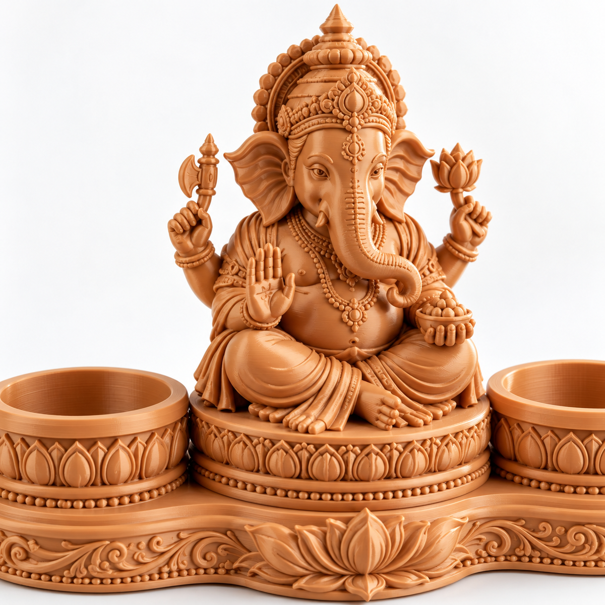 Lord Ganesh Idol with Dual Diya Holders | Intricate Spiritual Home Décor | Pooja Mandir Showpiece