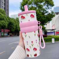 Floral & Mushroom Stainless Steel Insulated Tumbler with Straw & Carry Loop