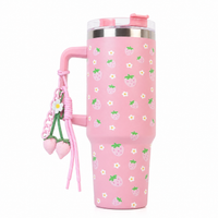 Cute Strawberry Stainless Steel Tumbler with Straw & Handle