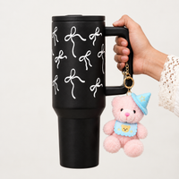 Blush Bloom Black  Travel Tumbler with Handle | Insulated Coffee Mug with Lid | Reusable Water Cup