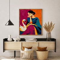 Elegant Lady with Swan Canvas Painting