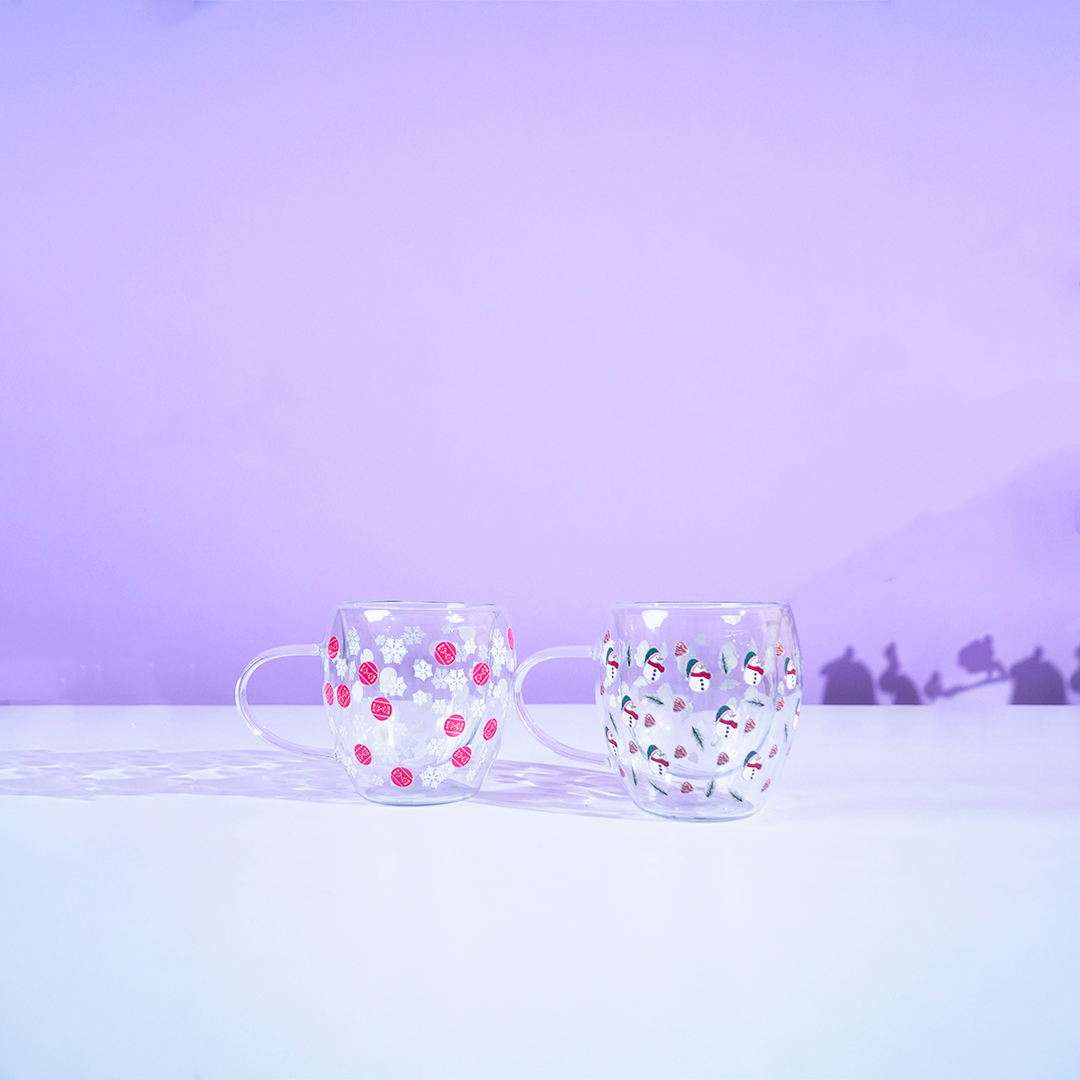 Set of 2 Memories Insite – Snowflake & Snowman Glass Mug Set