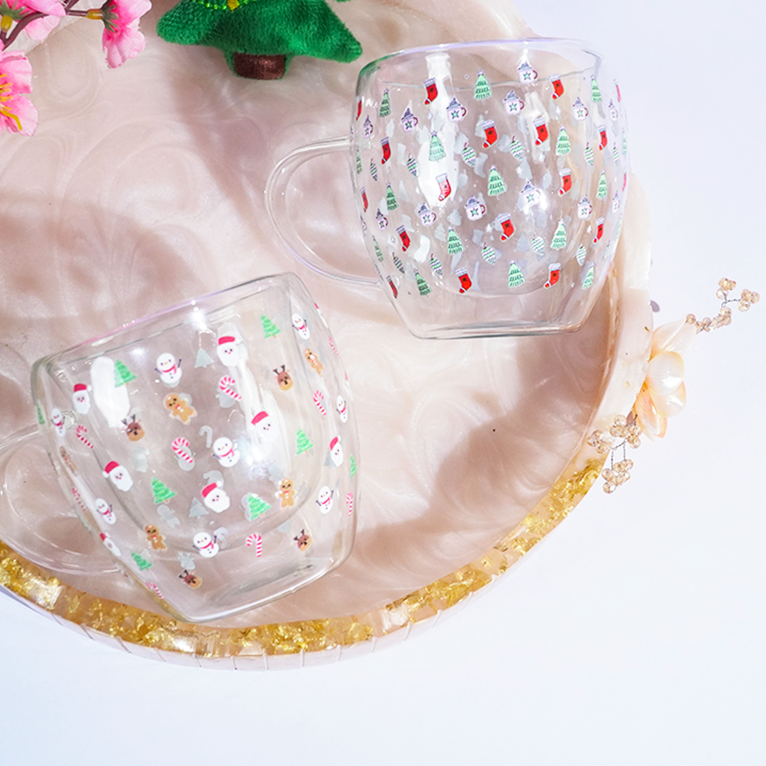 Set of 2 Memories Insite – Santa & Tree Christmas Glass Mug