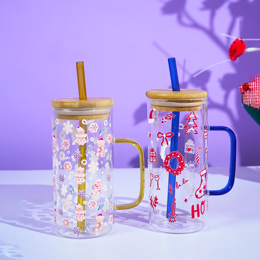 Set of 2 Bloom & Cheer Glass Tumblers – Where Everyday Elegance Meets Festive Joy