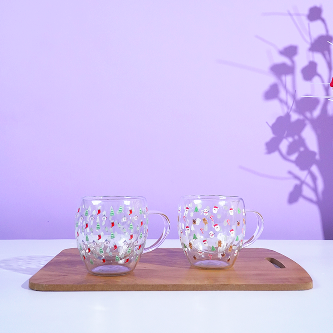 Set of 2 Memories Insite – Santa & Tree Christmas Glass Mug