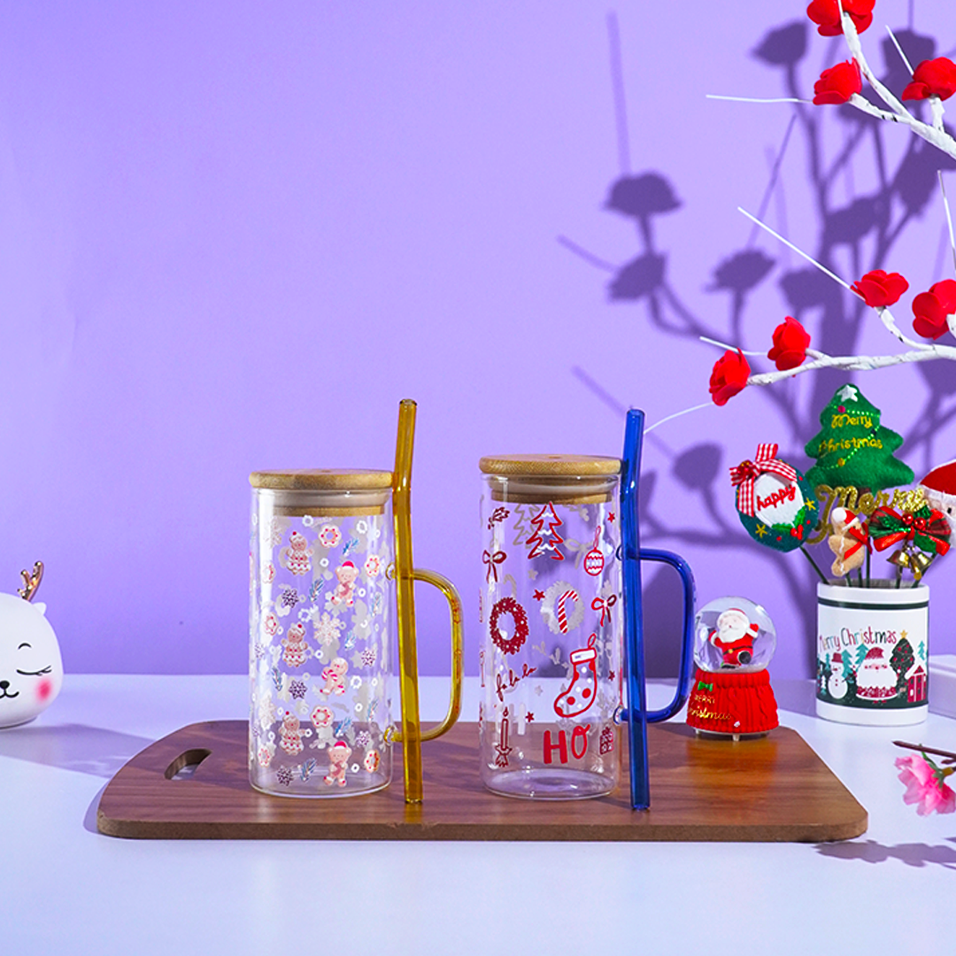 Set of 2 Bloom & Cheer Glass Tumblers – Where Everyday Elegance Meets Festive Joy