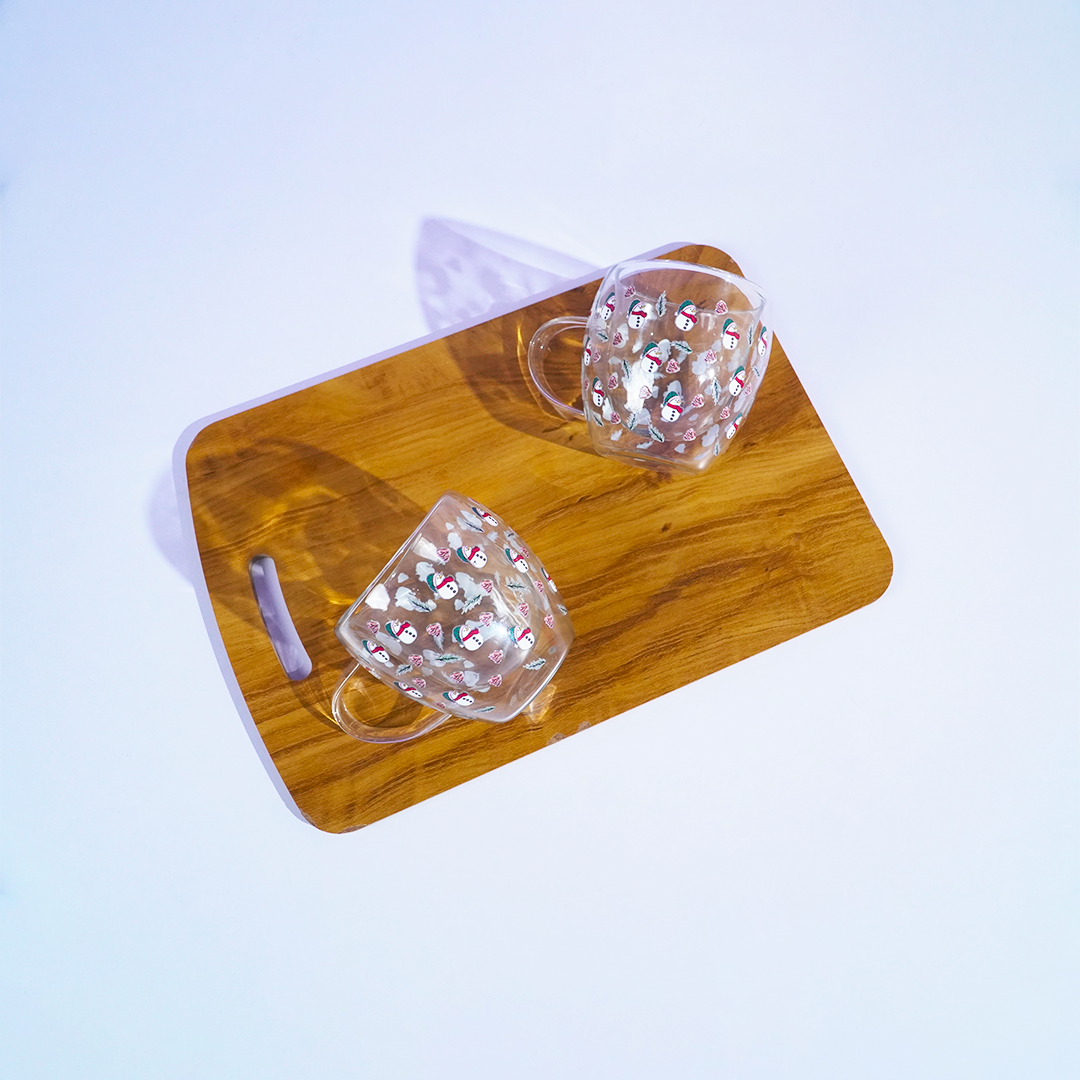 Set-2 Snowman -Double Wall Glass Mug