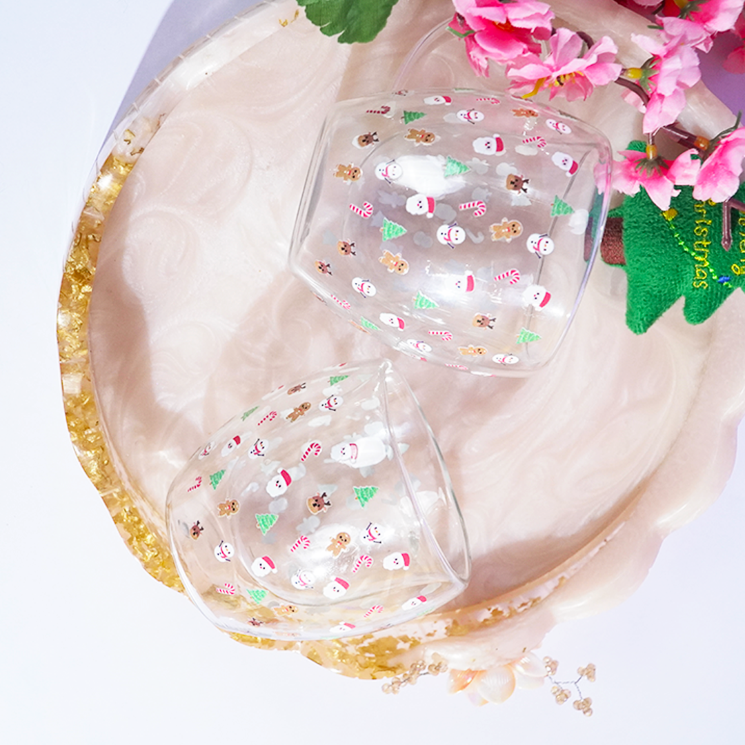 Set-2 Santa with Minis  -Double Wall Glass Mug