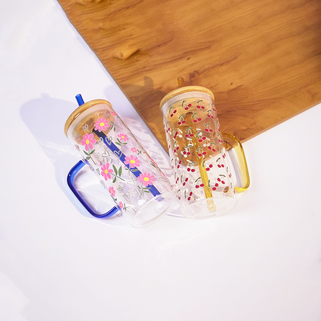 Cherry Bloom Glass Tumbler Set (Set of 2)