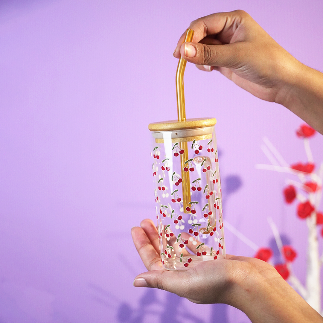 Cherry Bloom Glass Tumbler Set (Set of 2)