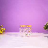 Set of 2 Blossom & Gingerbread Glass Tumbler Set – Aesthetic Floral & Festive Printed Cups with Bamboo Lids