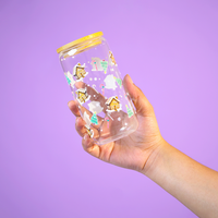 Set of 2 Blossom & Gingerbread Glass Tumbler Set – Aesthetic Floral & Festive Printed Cups with Bamboo Lids