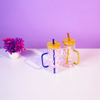 Set of 2 Blossom Glass Tumbler with Bamboo Lid & Straw