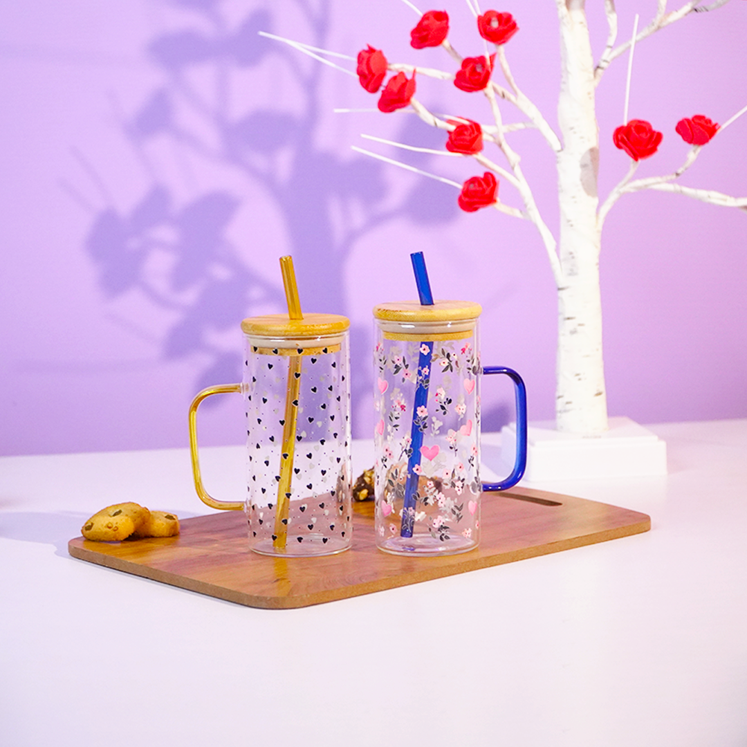 Sweet Hearts & Blooms Glass Tumbler Set (Set of 2)