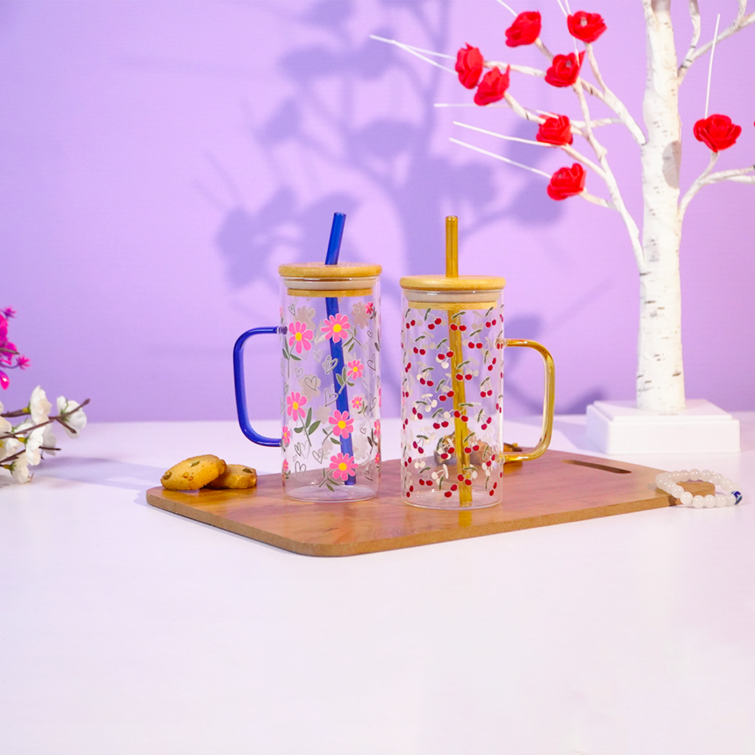 Cherry Bloom Glass Tumbler Set (Set of 2)