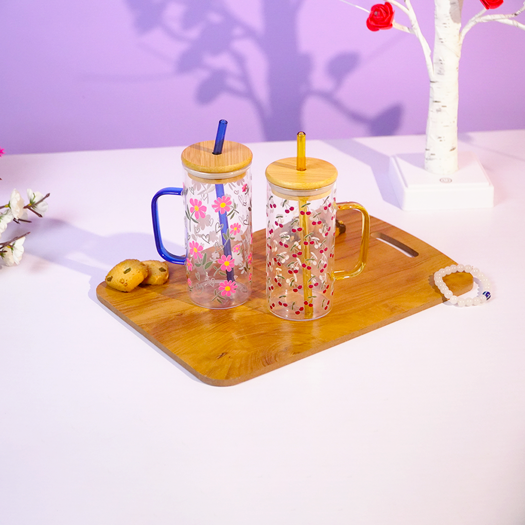 Cherry Bloom Glass Tumbler Set (Set of 2)