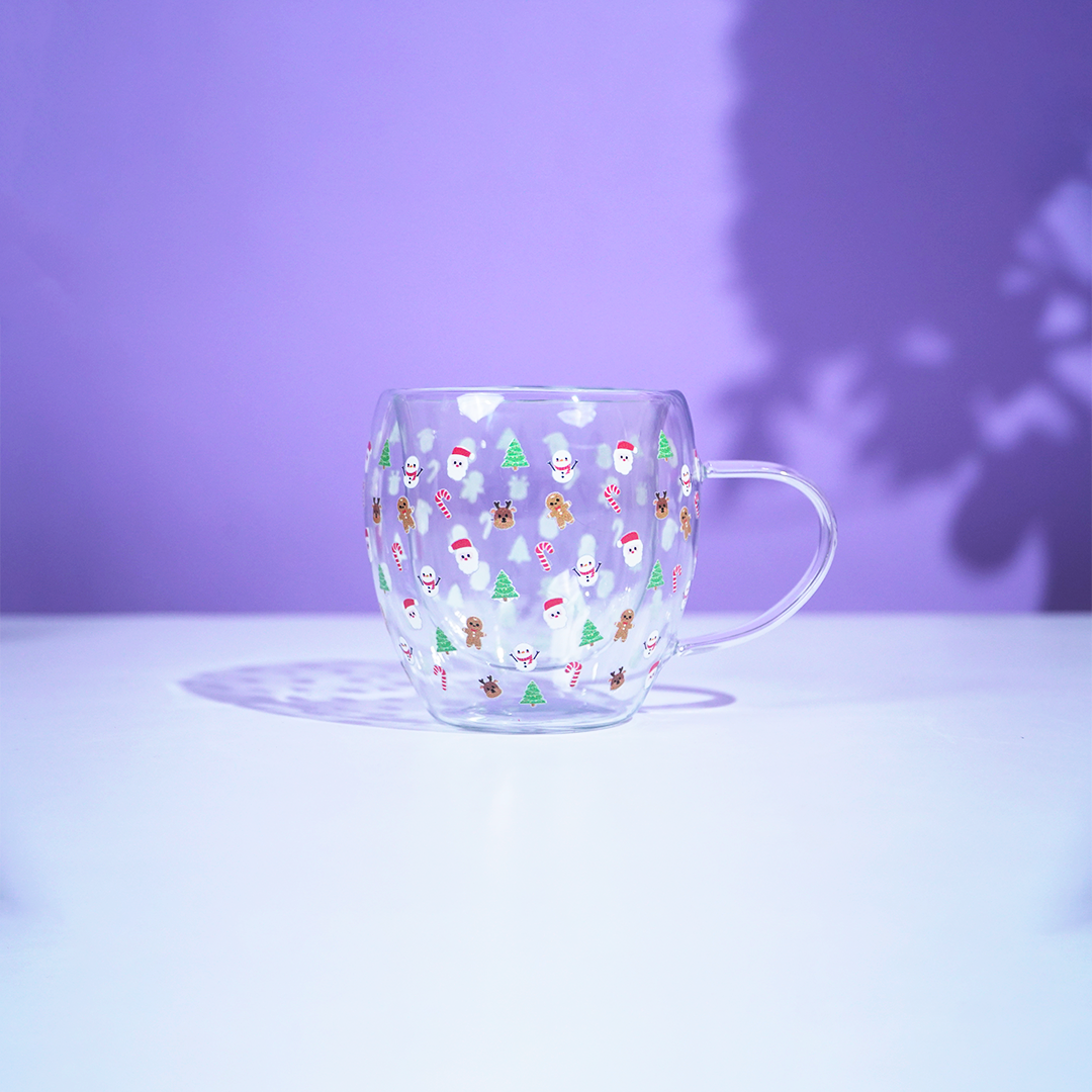 Set of 2 Snowy Cheer Glass Mug – Festive Sips, Merry Vibes! 🎄☕