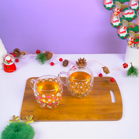 Set of 2 Frosted Cheer Glass Mug Set | Christmas Snowflake & Penguin Design