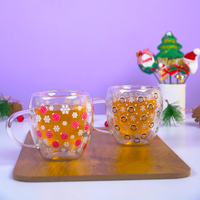 Set of 2 Frosted Cheer Glass Mug Set | Christmas Snowflake & Penguin Design