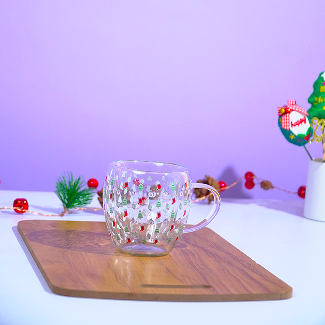 Set of 2 Snowy Cheer Glass Mug – Festive Sips, Merry Vibes! 🎄☕