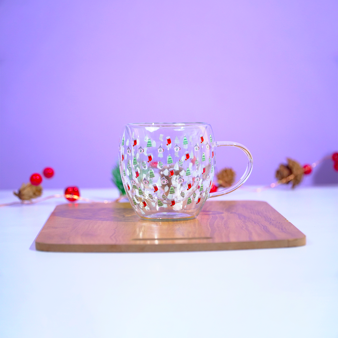 Set of 2 Snowy Cheer Glass Mug – Festive Sips, Merry Vibes! 🎄☕