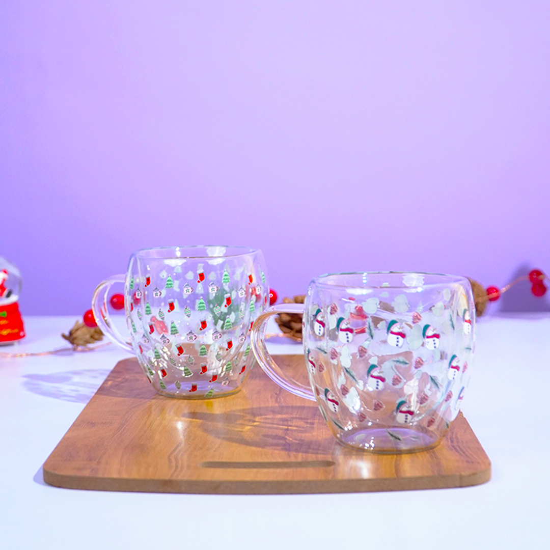Set of 2 Snowy Cheer Glass Mug – Festive Sips, Merry Vibes! 🎄☕