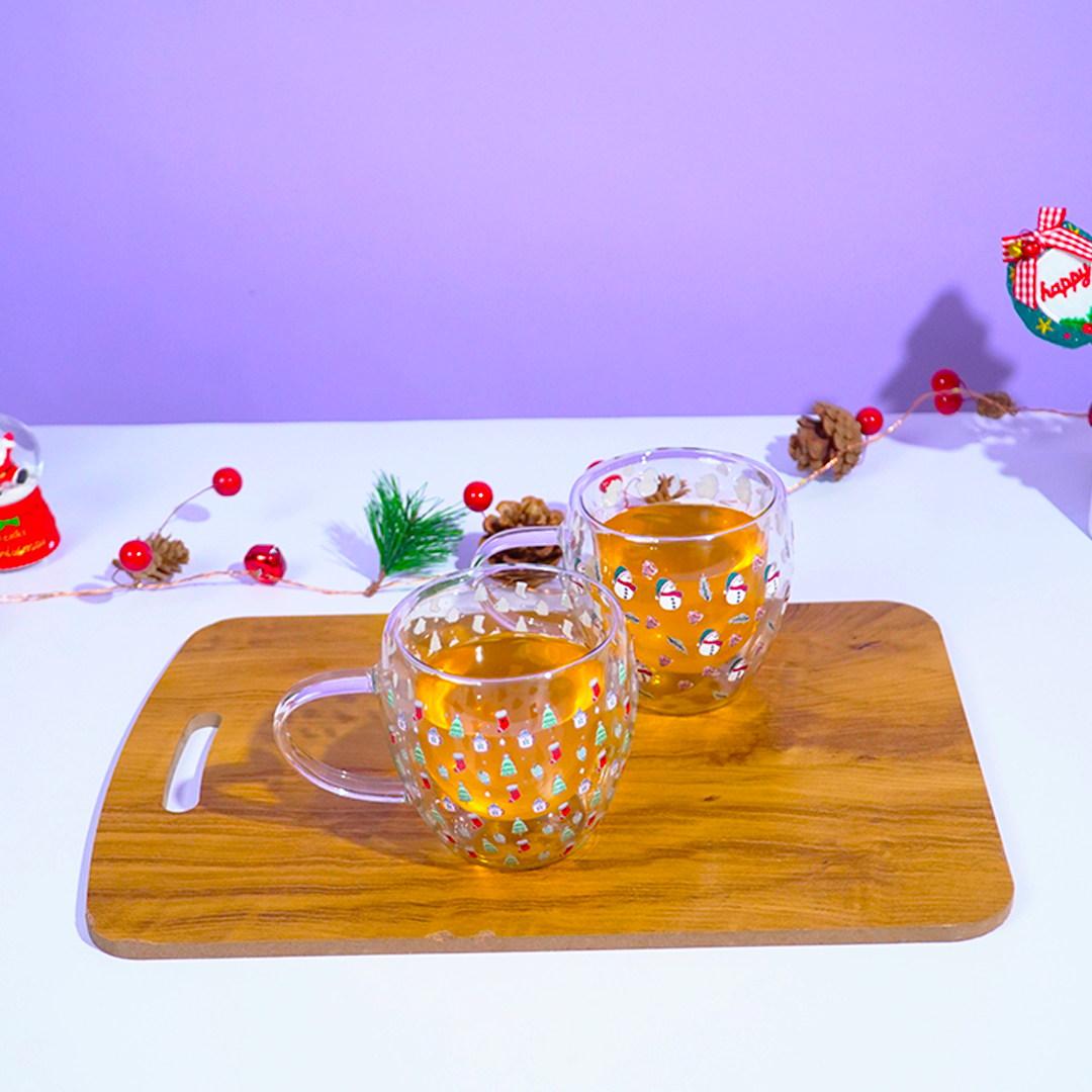 Set of 2 Snowy Cheer Glass Mug – Festive Sips, Merry Vibes! 🎄☕