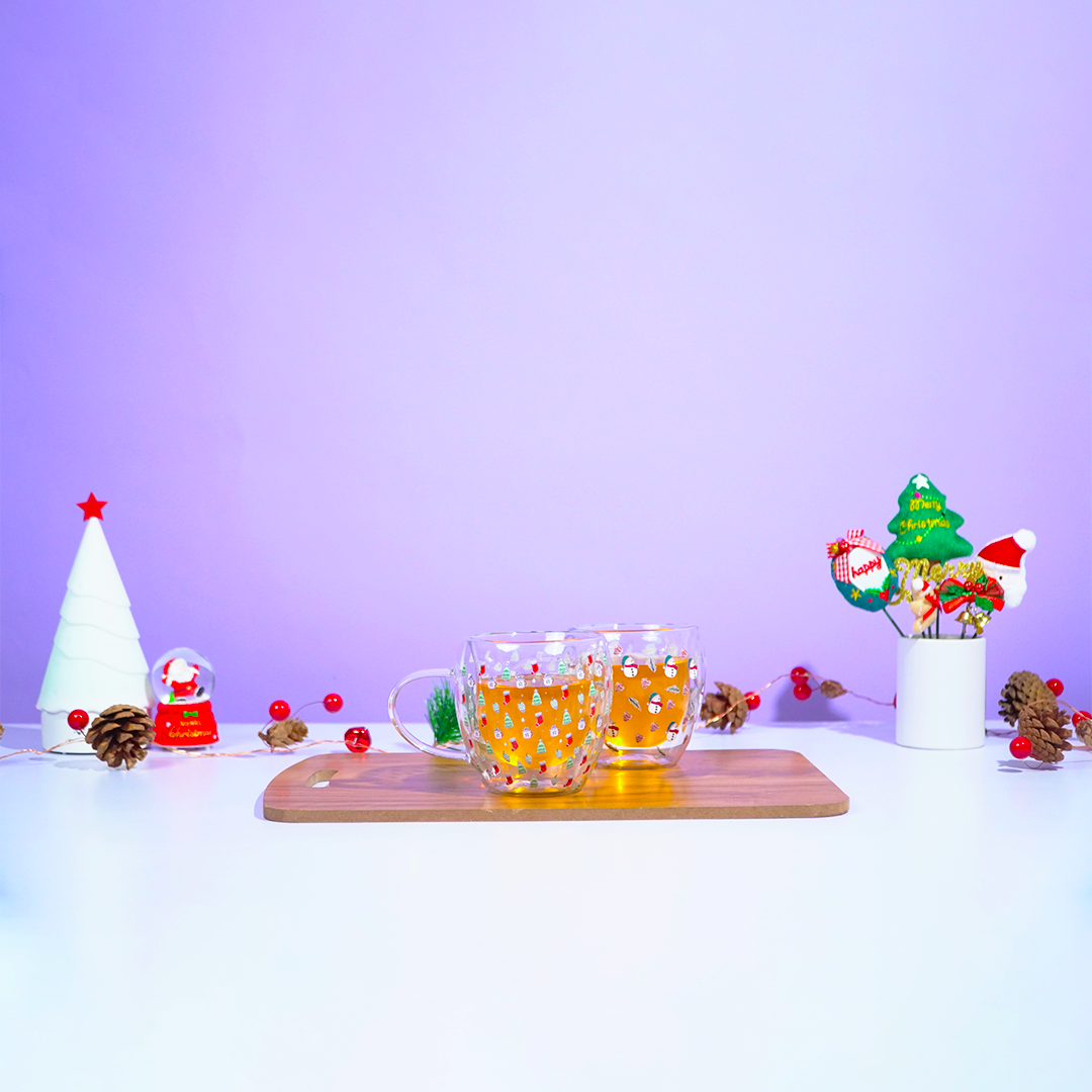 Set of 2 Snowy Cheer Glass Mug – Festive Sips, Merry Vibes! 🎄☕