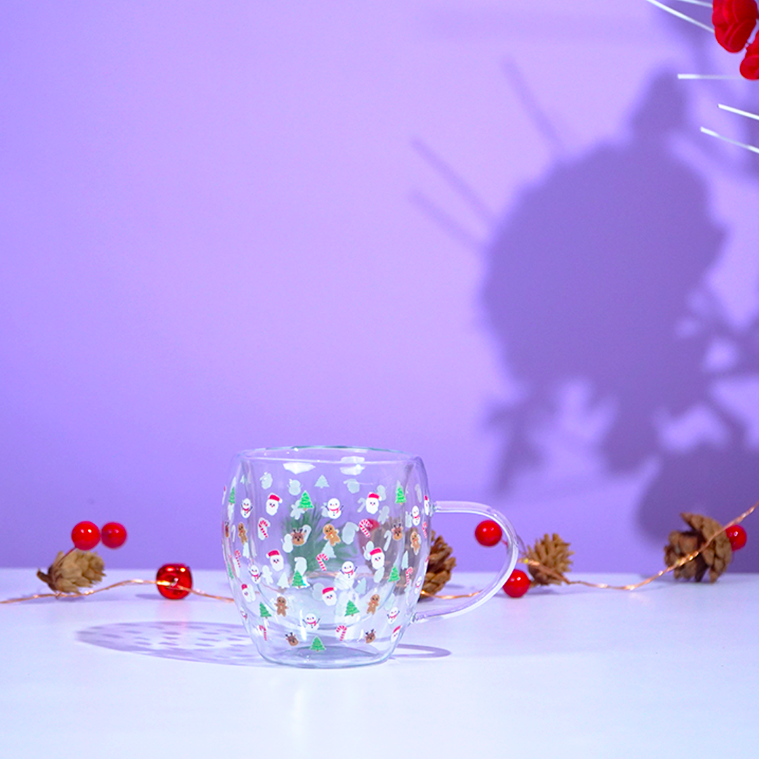 Set of 2 Snowy Cheer Glass Mug – Festive Sips, Merry Vibes! 🎄☕