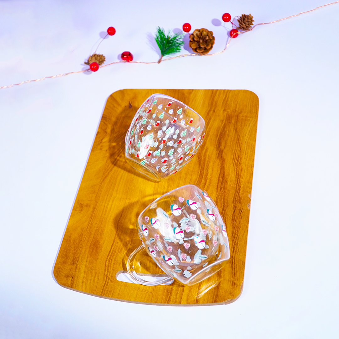 Set of 2 Snowy Cheer Glass Mug – Festive Sips, Merry Vibes! 🎄☕