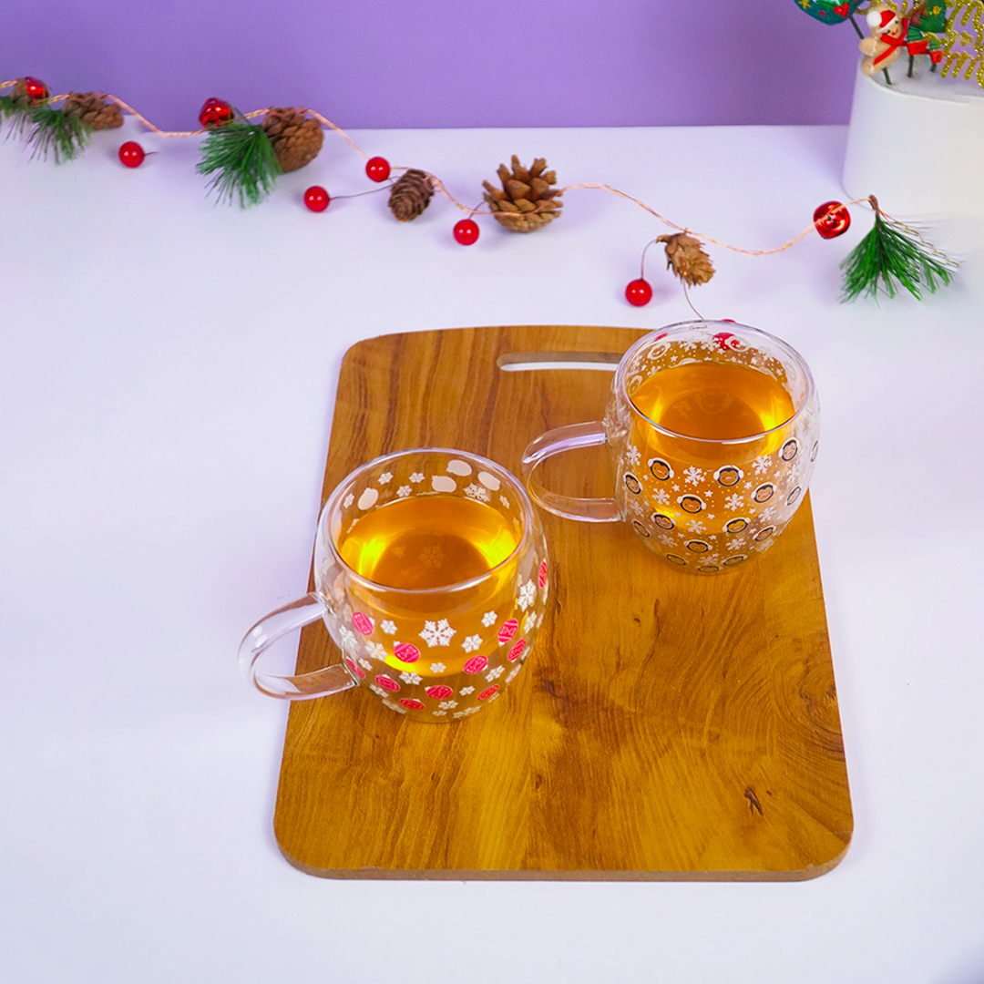 Set of 2 Frosted Cheer Glass Mug Set | Christmas Snowflake & Penguin Design