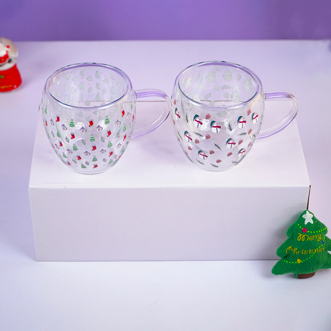 Set of 2 Snowy Cheer Glass Mug – Festive Sips, Merry Vibes! 🎄☕