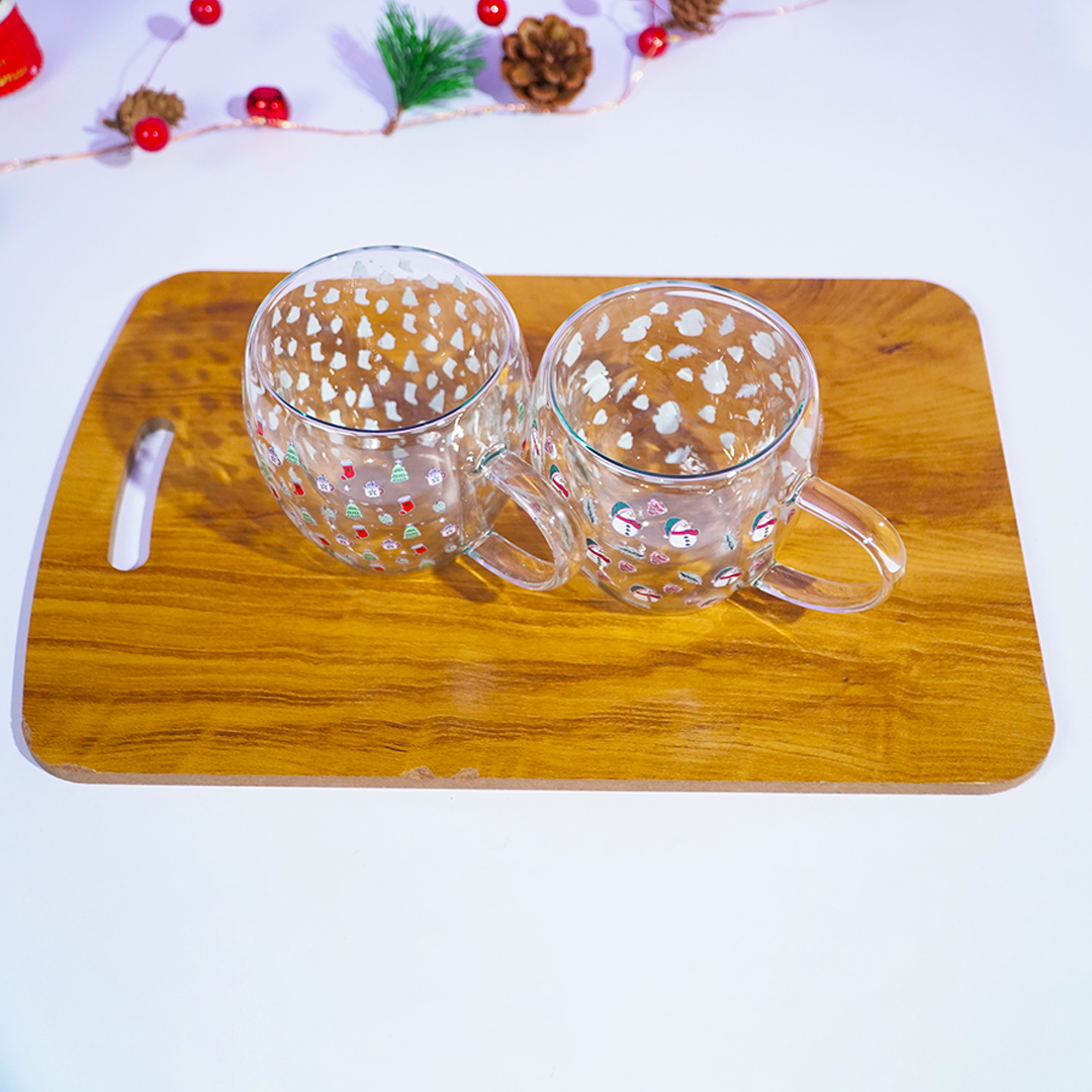 Set of 2 Snowy Cheer Glass Mug – Festive Sips, Merry Vibes! 🎄☕