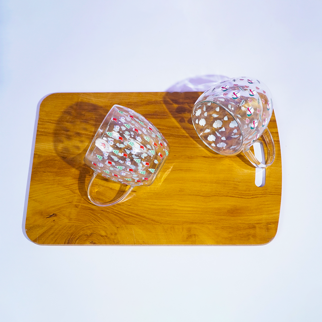 Set of 2 Snowy Cheer Glass Mug – Festive Sips, Merry Vibes! 🎄☕