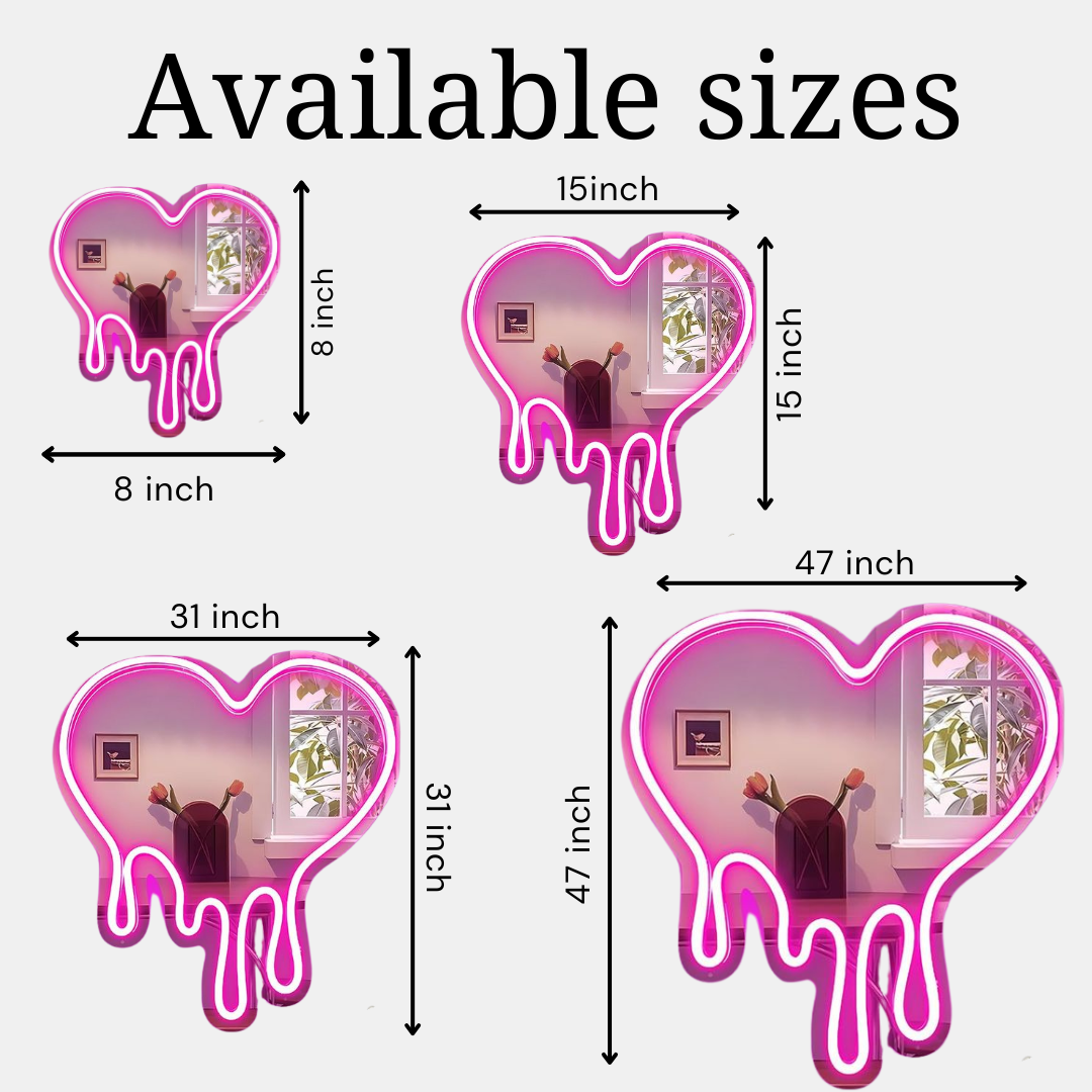 💖 Drip Heart Acrylic Neon Mirror — Glow • Reflect • Slay