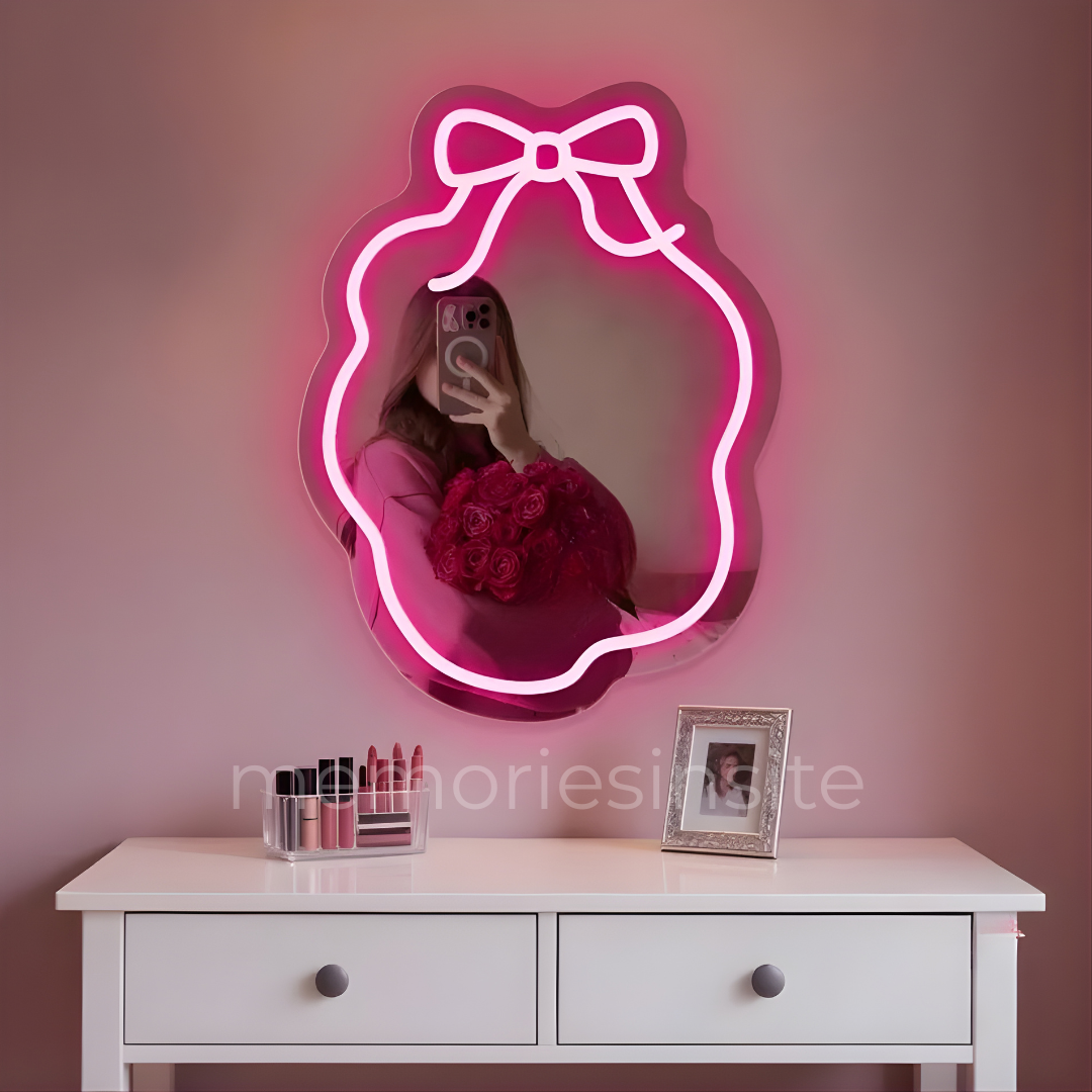 Cute Bow Neon Mirror — Acrylic LED Vanity Mirror