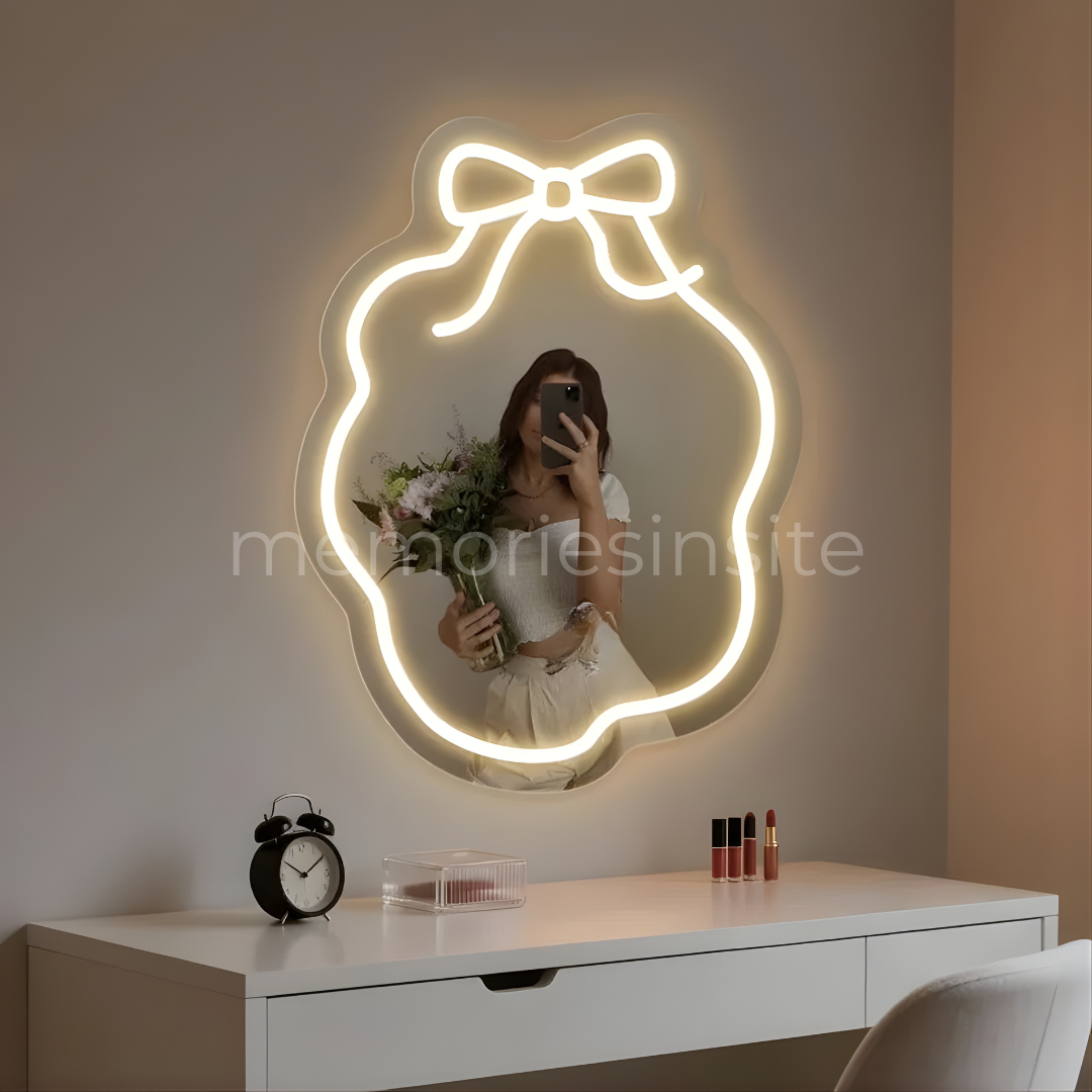 Cute Bow Neon Mirror — Acrylic LED Vanity Mirror