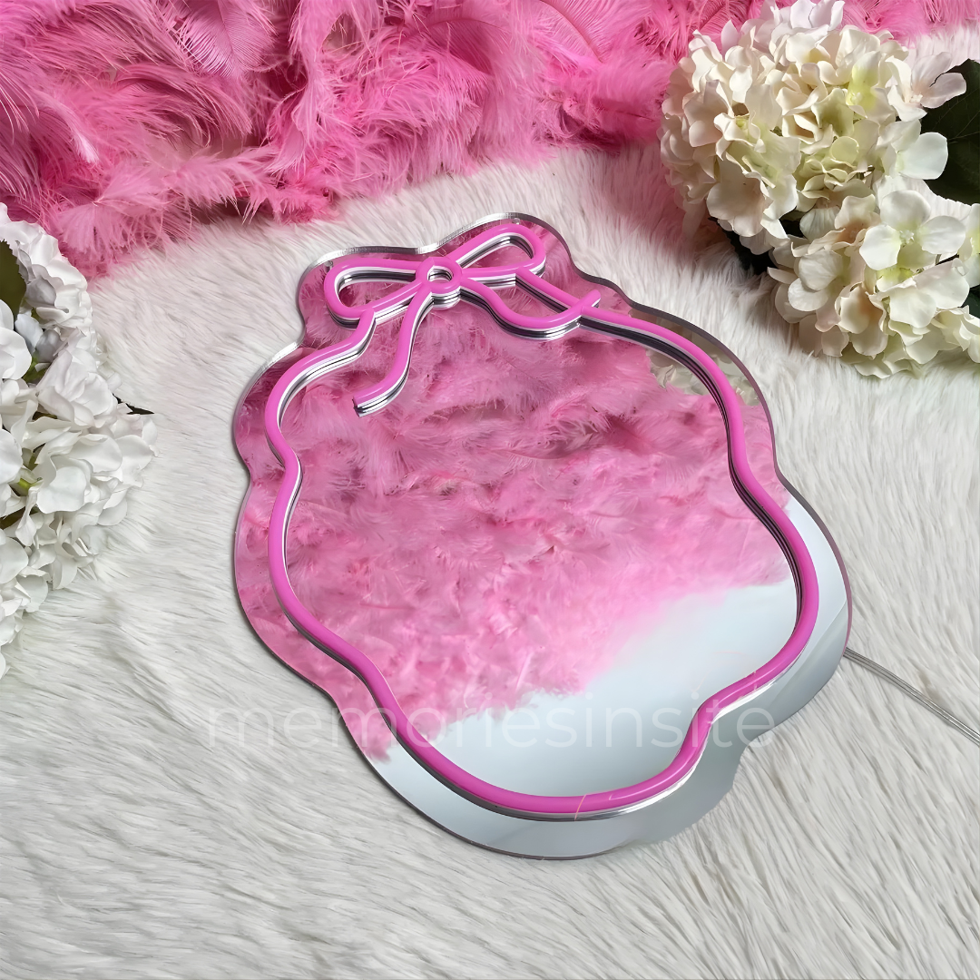 Cute Bow Neon Mirror — Acrylic LED Vanity Mirror