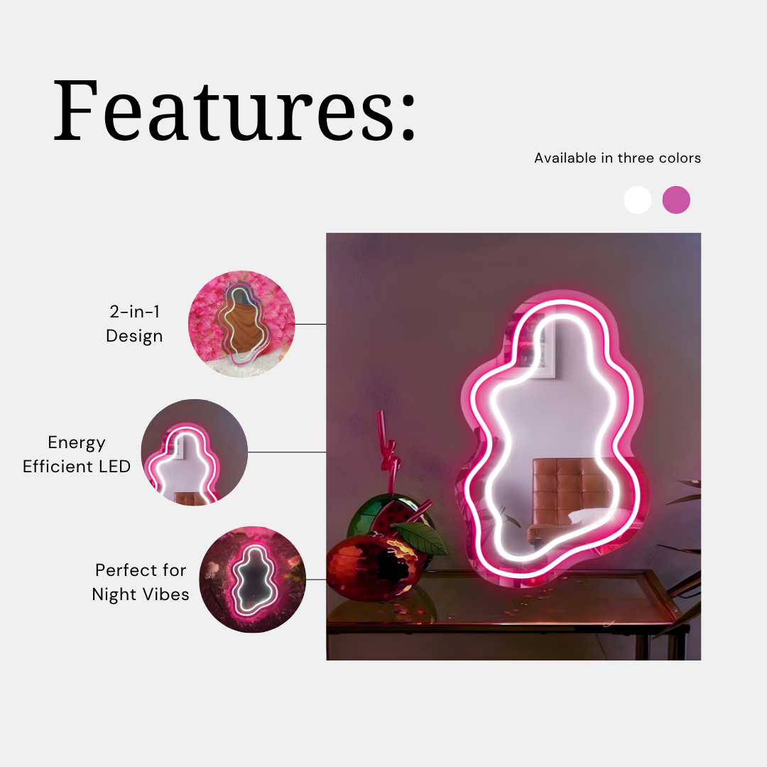 Wavy Contour Neon Acrylic Mirror — Modern Glow Statement Decor