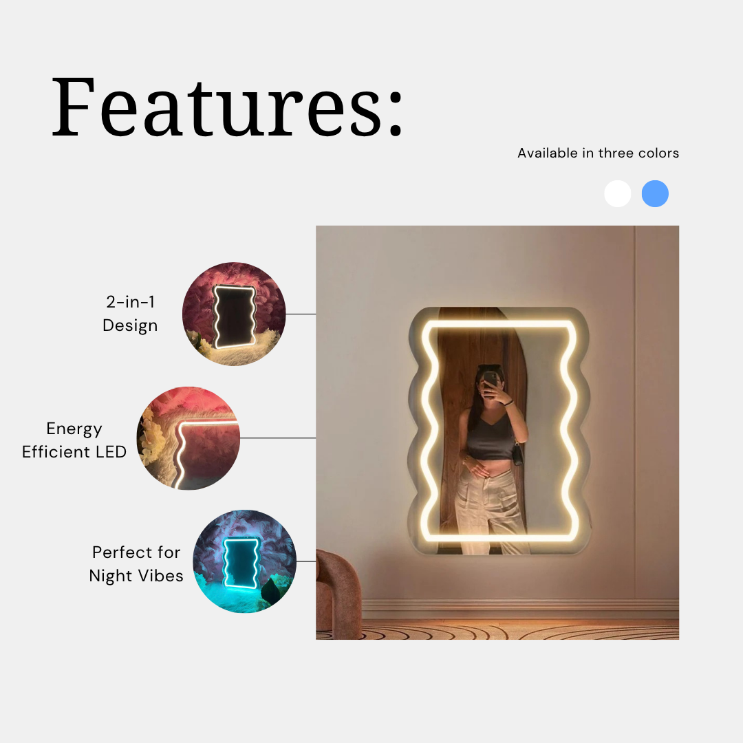Scalloped Neon Acrylic Mirror — Designer Glow Statement Decor