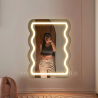 Wavy Rectangle Neon Acrylic Mirror — Modern Warm Glow Wall Decor