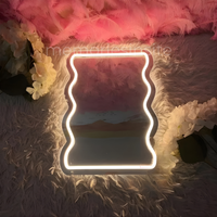 Wavy Rectangle Neon Acrylic Mirror — Modern Warm Glow Wall Decor