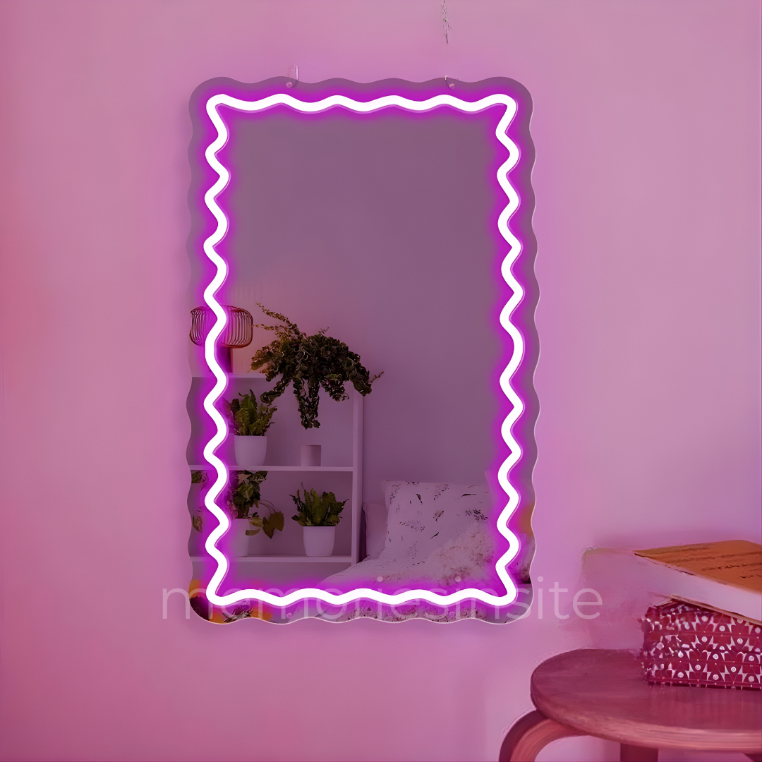 Scalloped Neon Acrylic Mirror — Designer Glow Statement Decor