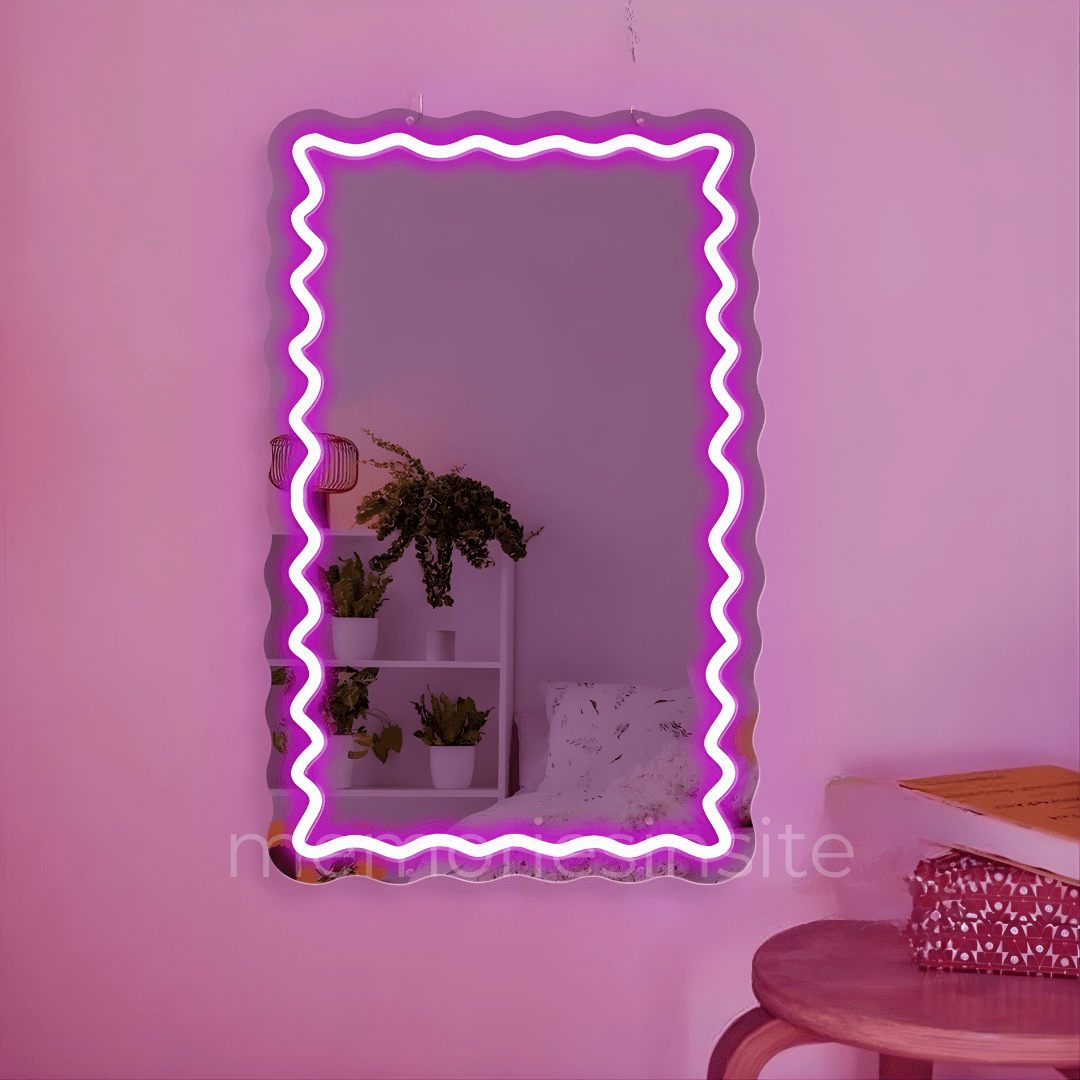 Scalloped Neon Acrylic Mirror — Designer Glow Statement Decor - Memories InsiteSCALLOPED ACRYLIC NEON MIRROR- 5.2*8 INCH