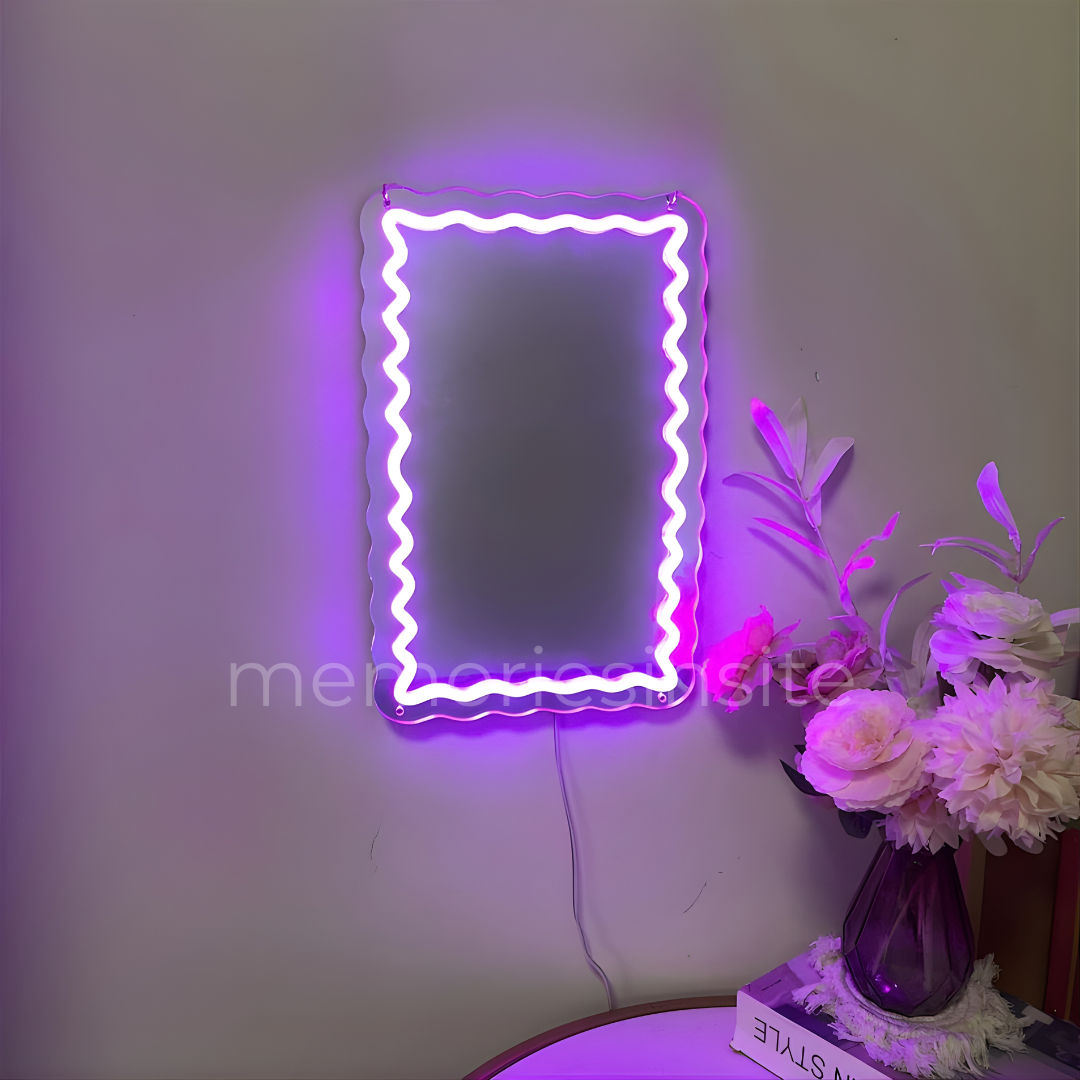 Scalloped Neon Acrylic Mirror — Designer Glow Statement Decor