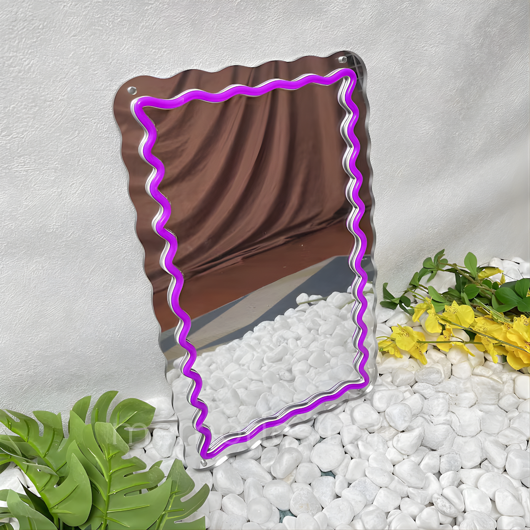 Scalloped Neon Acrylic Mirror — Designer Glow Statement Decor