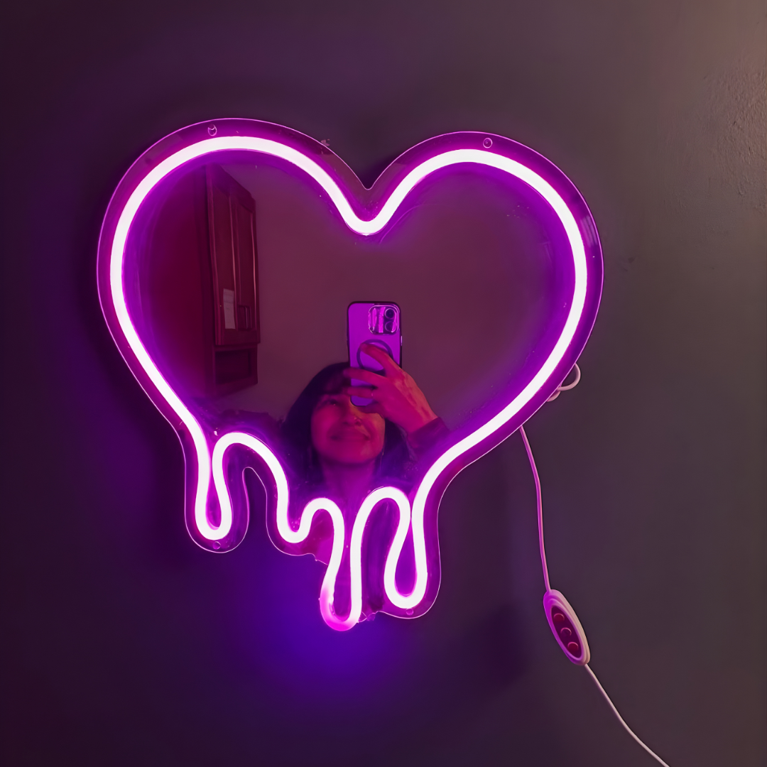 💖 Drip Heart Acrylic Neon Mirror — Glow • Reflect • Slay