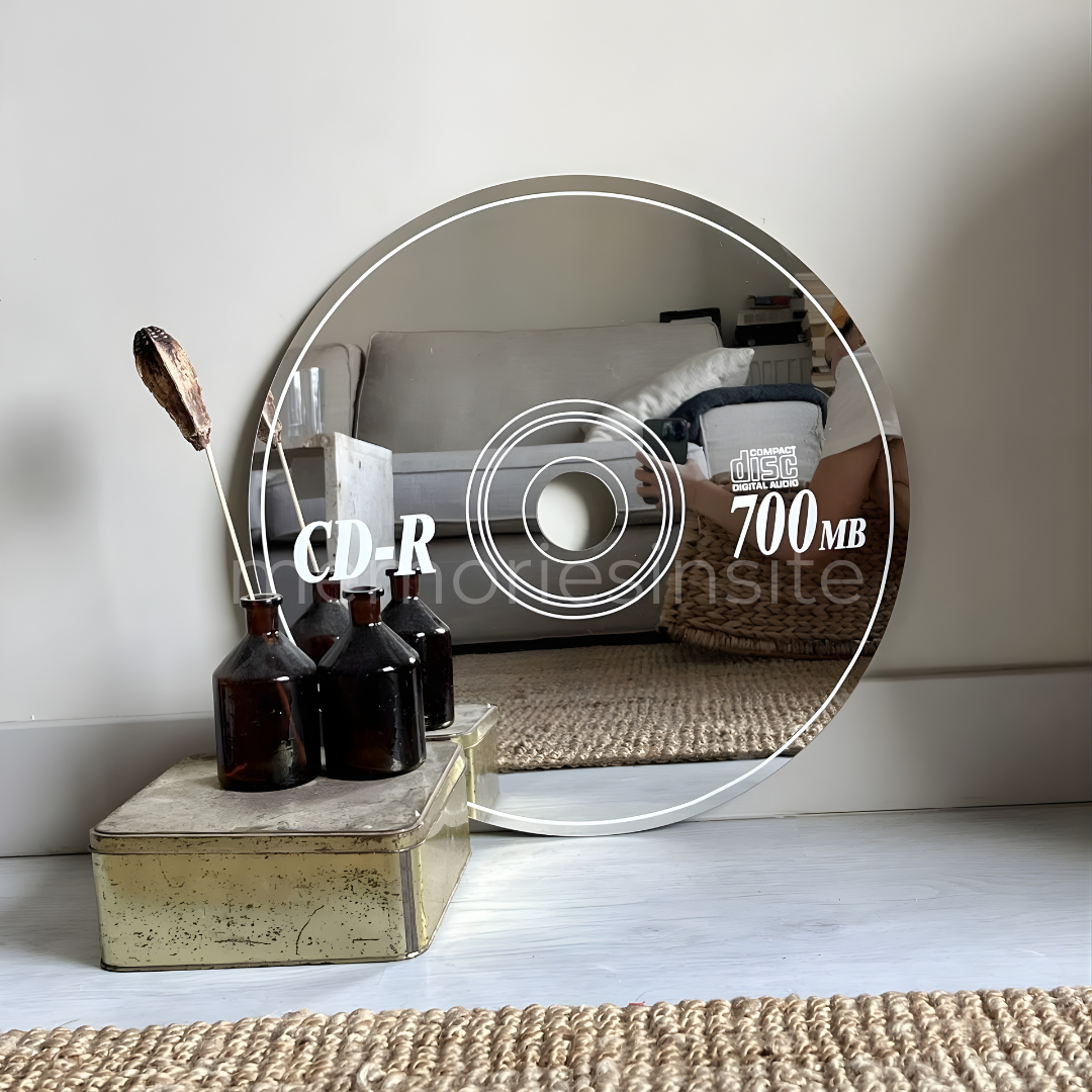 CD Disc Design Acrylic Mirror — Modern Round Wall Mirror