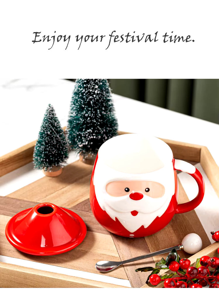 Christmas Santa Mug with Lid & Spoon (Random Design)